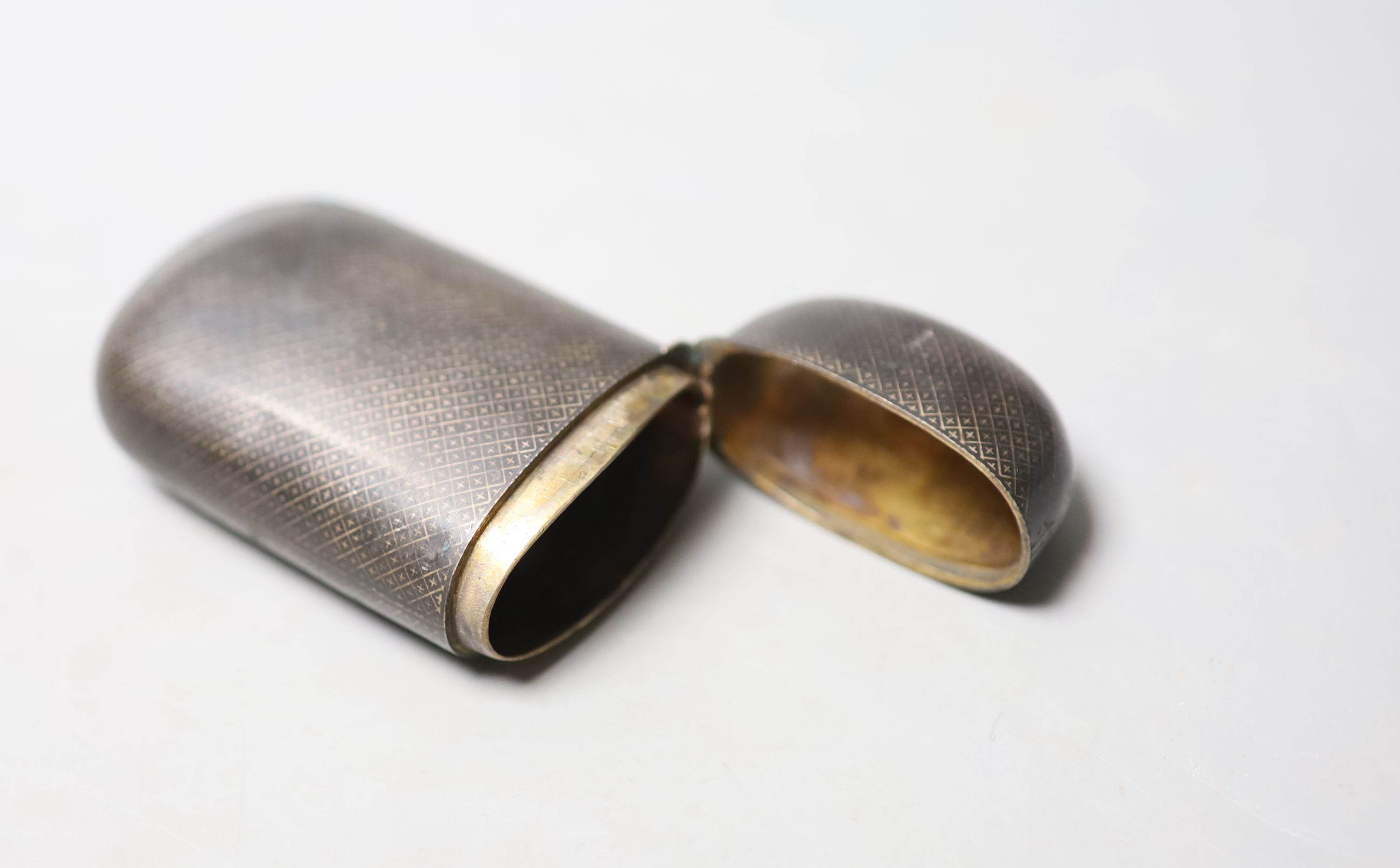 A 19th century French white metal and niello cigarette? case, 93mm, gross 79 grams. - Image 2 of 2