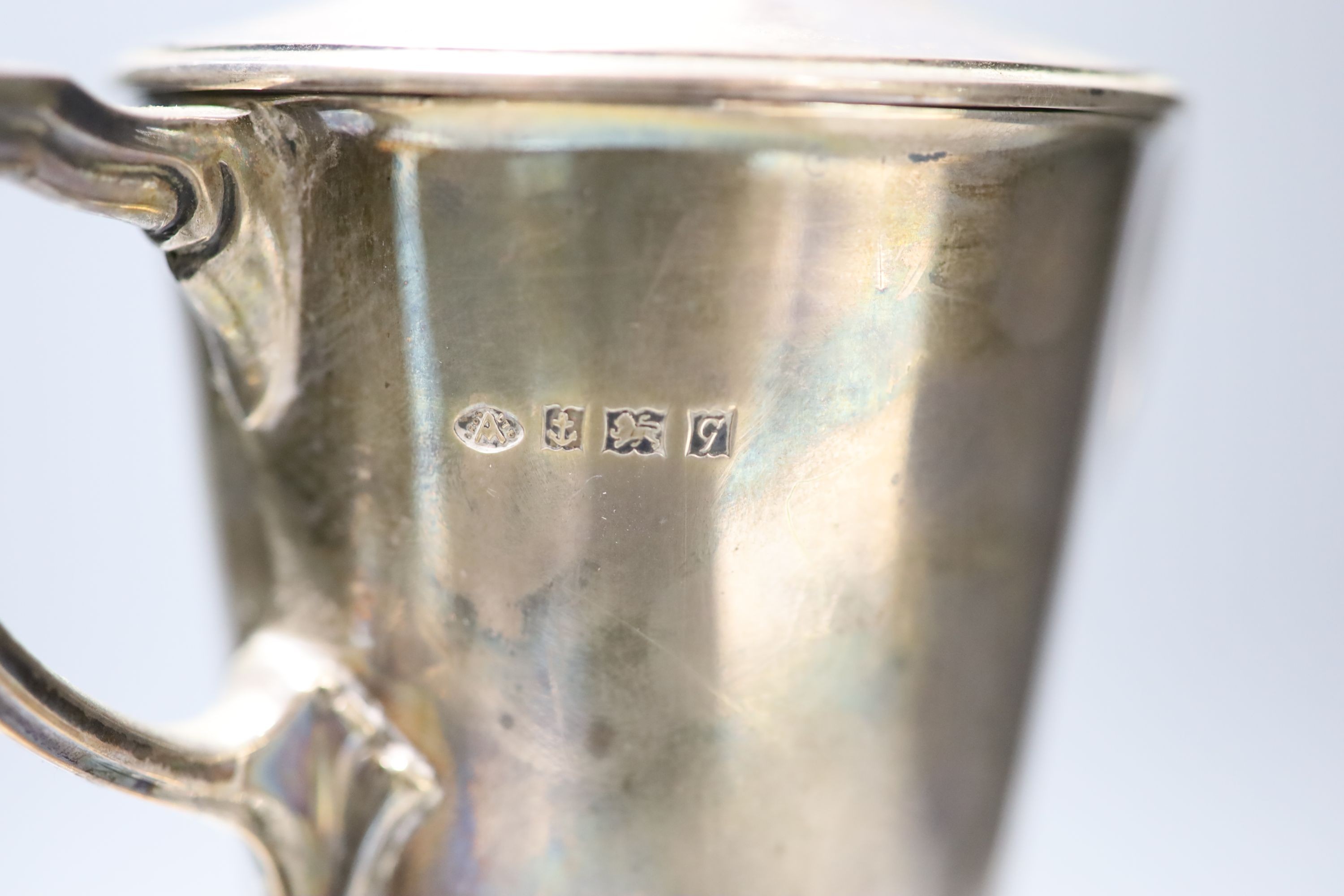 A 1950's silver two handled presentation trophy cup and cover, Adie Brothers, Birmingham, 1956, - Image 2 of 2