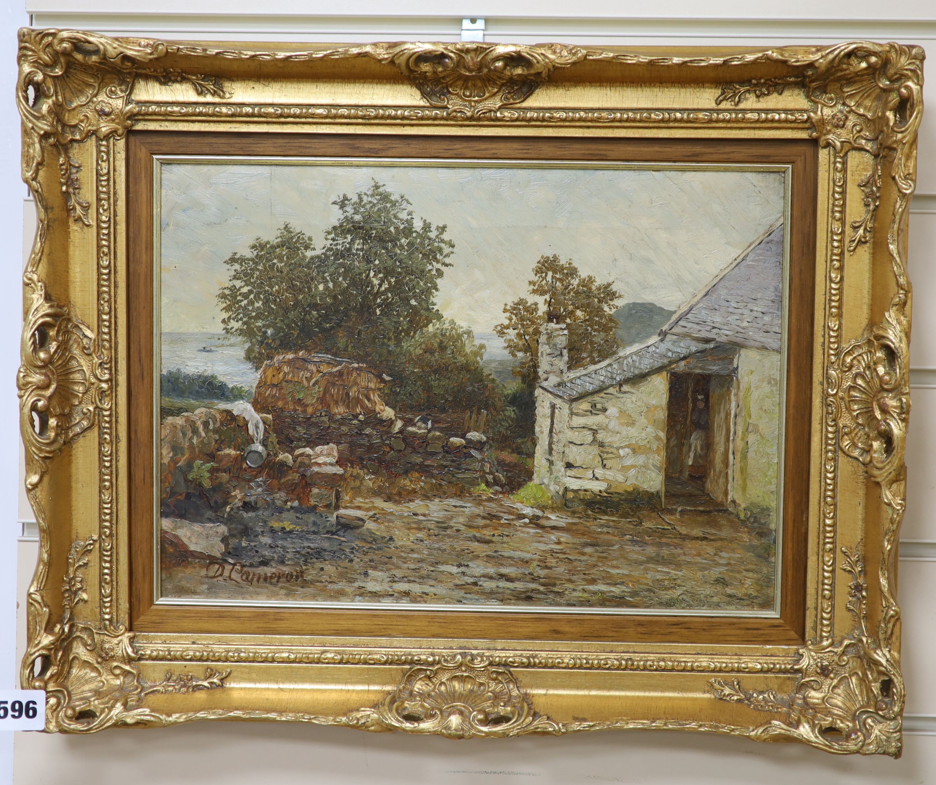Duncan Cameron (1837-1916), oil on canvas, Study at a farm, signed and inscribed verso, 26 x 36cm - Image 2 of 3