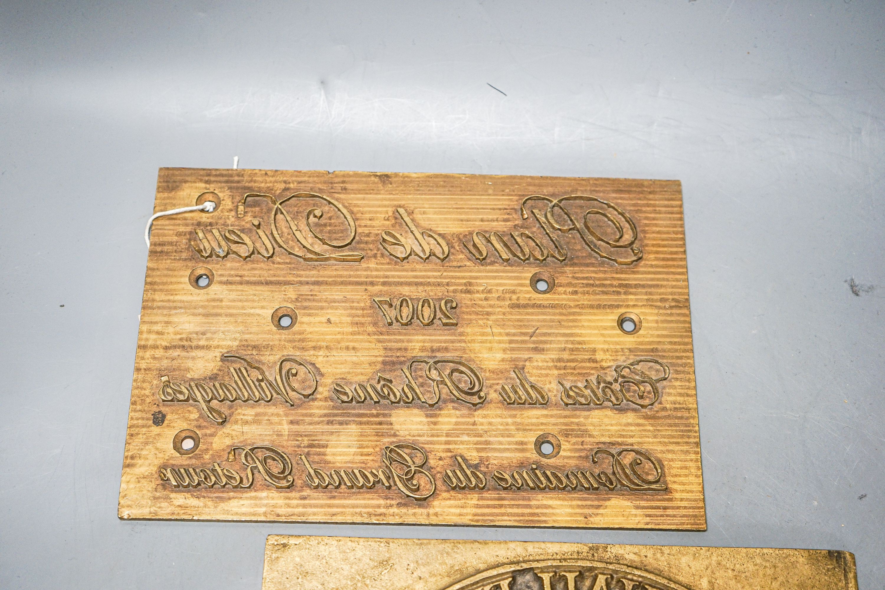 Three wine related brass printing plates - Image 2 of 2
