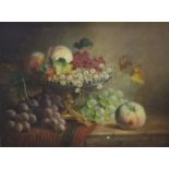 CS (19th century), oil on canvas, Still life of fruit in a tazza on a table top, initialled, 34 x