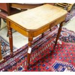 A George IV faded mahogany rectangular folding tea table, width 90cm, depth 45cm, height 76cm