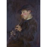 George Ogilvy Reid RSA (Scottish 1851-1928), oil on panel, 'A Leisure Horn', artist label verso