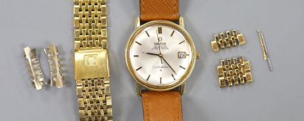 A gentleman's steel and gold plated Omega Constellation automatic wrist watch, on Omega leather