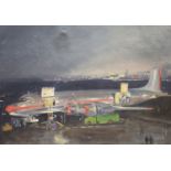 Douglas Ettridge (1927-2009), oil on canvas, A DC 6 Freighter, studio stamp verso, 49 x 60cm,