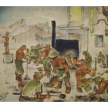 M.J. Lee, mixed media on board, Japanese Prisoners of War, signed and dated 1946, 58 x 66cm