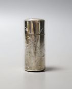 A Victorian silver cylindrical scent bottle, with aesthetic engraved decoration, Hall & Goode,