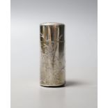 A Victorian silver cylindrical scent bottle, with aesthetic engraved decoration, Hall & Goode,