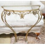 A mid 20th century gilt metal marble glass top console table, width 58cm, depth 23cm, height 74cm