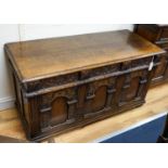 A Titchmarsh and Godwin reproduction oak coffer, length 116cm, depth 48cm, height 61cm