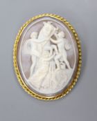 A modern 18ct gold mounted oval cameo shell, carved with Europa and the Bull, 53mm, gross 20.4