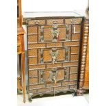 A 20th century Chinese stained wood and rattan side cabinet, width 67cm, depth 32cm, height 104cm