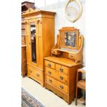 A late Victorian satin walnut mirrored wardrobe, length 105cm, depth 48cm, height 210cm and a