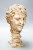 An earthenware bust of a faun,32cm