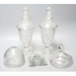 A pair of 19th/20th century cut glass sweetmeat jars and covers, H 33cm, and another (a.f.)