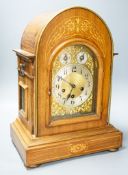 A German rosewood and marquetry chiming mantel clock, early 20th century,45cm