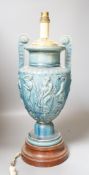 A Neoclassical blue glazed table lamp42cm
