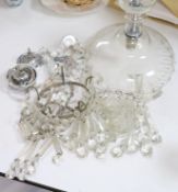 Two small bag ceiling lights, with cut glass drops
