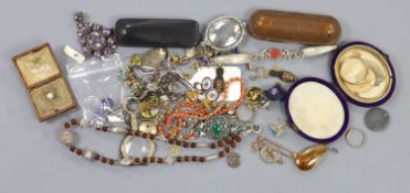 A mixed group of Victorian and later jewellery etc. including a white metal and diamond line