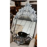 A Venetian style engraved octagonal wall mirror, width 60cm, height 108cm