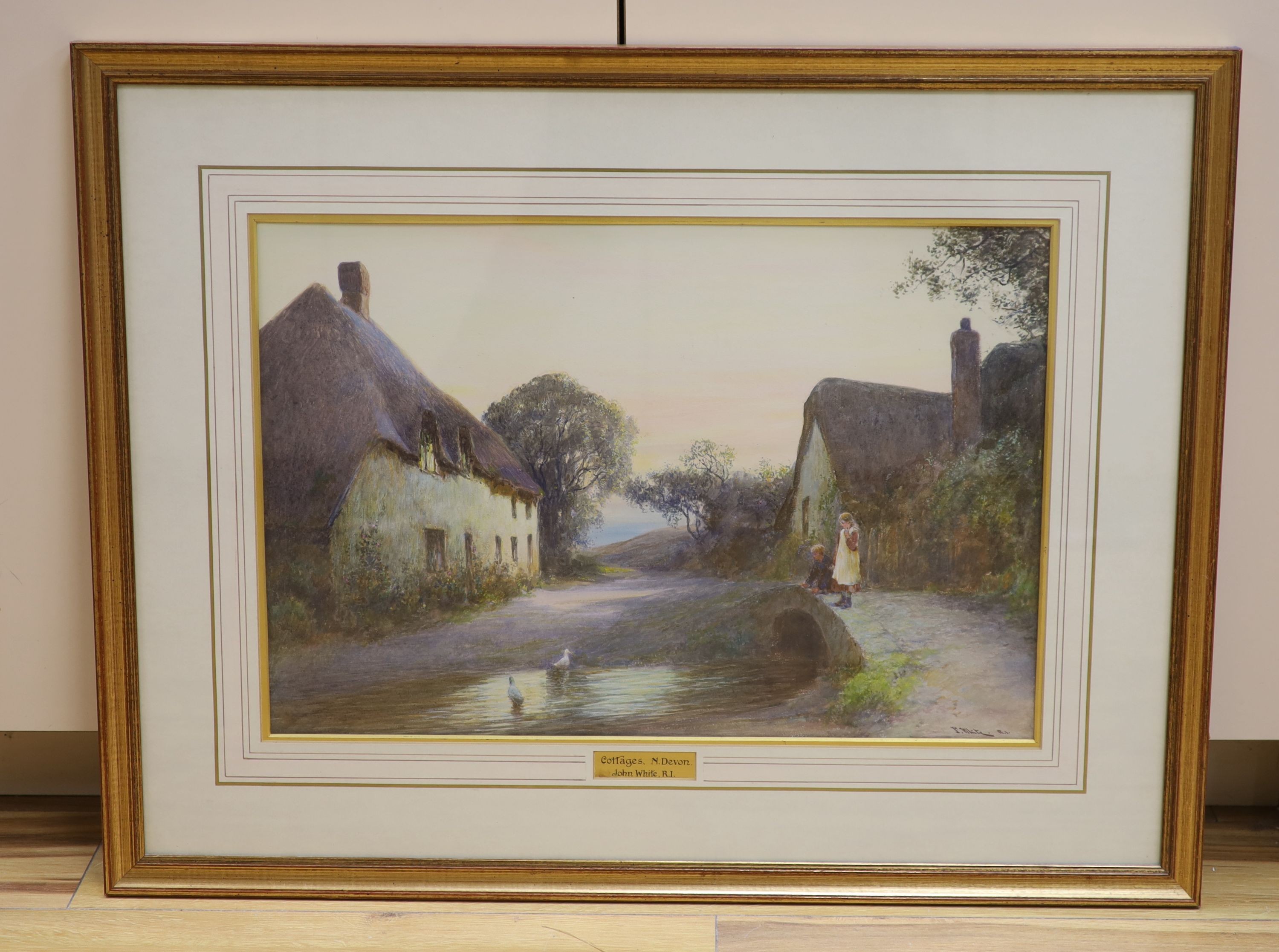 John White R.I (1851-1933), watercolour, 'Cottages, North Devon', signed, 37 x 54cm - Image 2 of 3