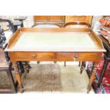 A Victorian mahogany two drawer writing table, length 106cm, depth 53cm, height 82cm