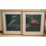 Mark Millmore (b.1956), pair of limited edition prints, Flamingo and Heron, signed in pencil, 157/