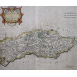 Robert Morden, coloured engraving, Map of Sussex, with centre fold, 34 x 41cm