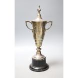 A 1950's silver two handled presentation trophy cup and cover, Adie Brothers, Birmingham, 1956,