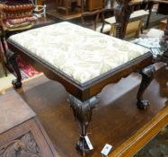 A Chippendale revival rectangular mahogany stool, width 90cm, depth 60cm, height 43cm