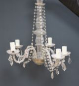 A five light glass chandelier, 62cm high