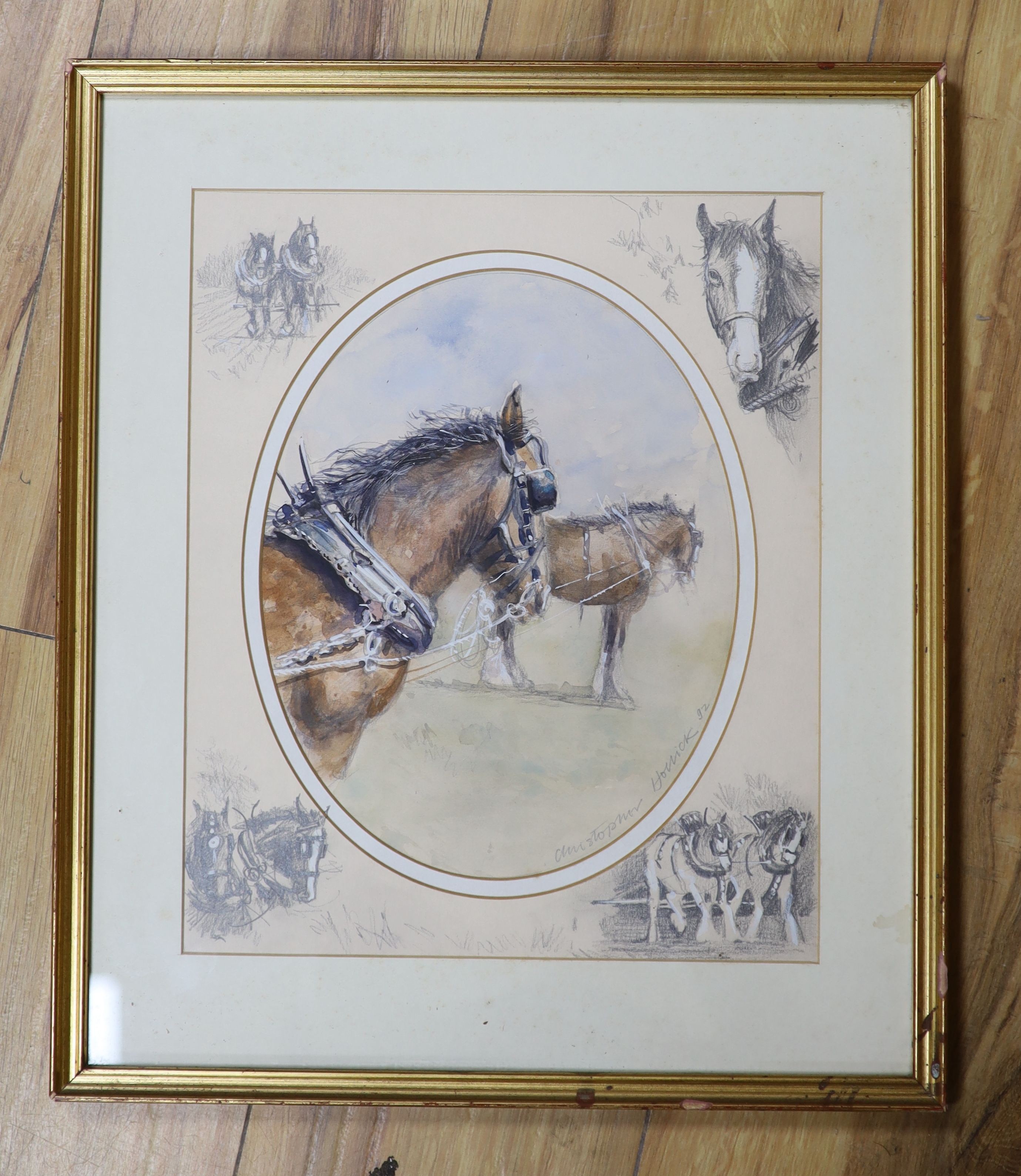 Christopher Hollick (1946-), pencil and watercolour, Study of Shire horses, signed and dated '92, 31 - Image 2 of 2