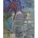 Raoul Dufy, lithograph, 'Feu d'artifice à Nice', 1964 Redfern Gallery label verso, 55 x 46cm