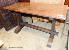 A small 18th century style oak refectory table, length 126cm, depth 55cm, height 71cm