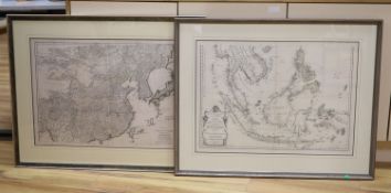 Von Herrn F.A.Schraembl, an engraved two part map of Asia including China, 1786, 50 x 70cm.