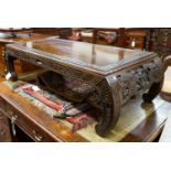 A Chinese rectangular carved top hardwood table, width 104cm, depth 46cm, height 29cm