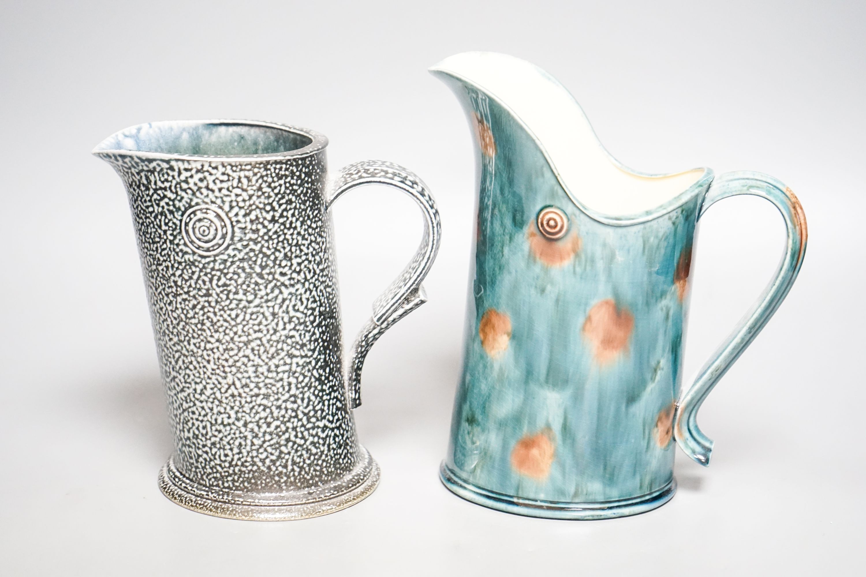 Walter Keeler (b.1942), a Whieldon ware jug and a salt glaze stoneware jug, 16.5cm, both unmarked (