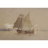 Robert Taylor Pritchett (1823-1907), watercolour, Sail barge off Venice, signed, 16 x 25cm