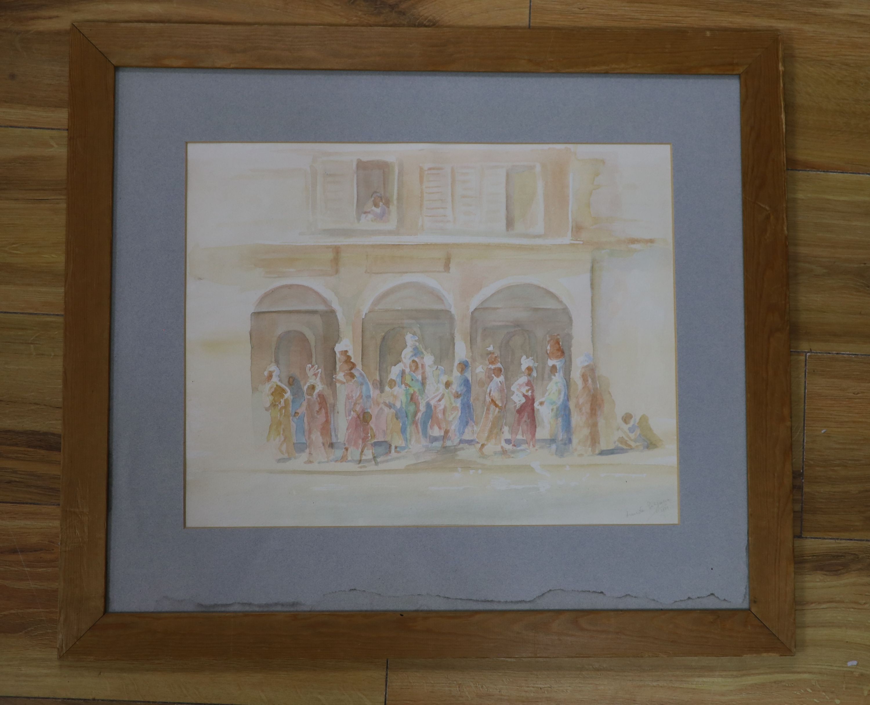 Lincoln Seligman (b.1955), watercolour, Italian street scene with water carriers, signed and dated - Image 2 of 2