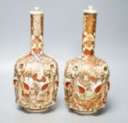 A pair of Japanese Satsuma pottery lidded bottle vases27cm