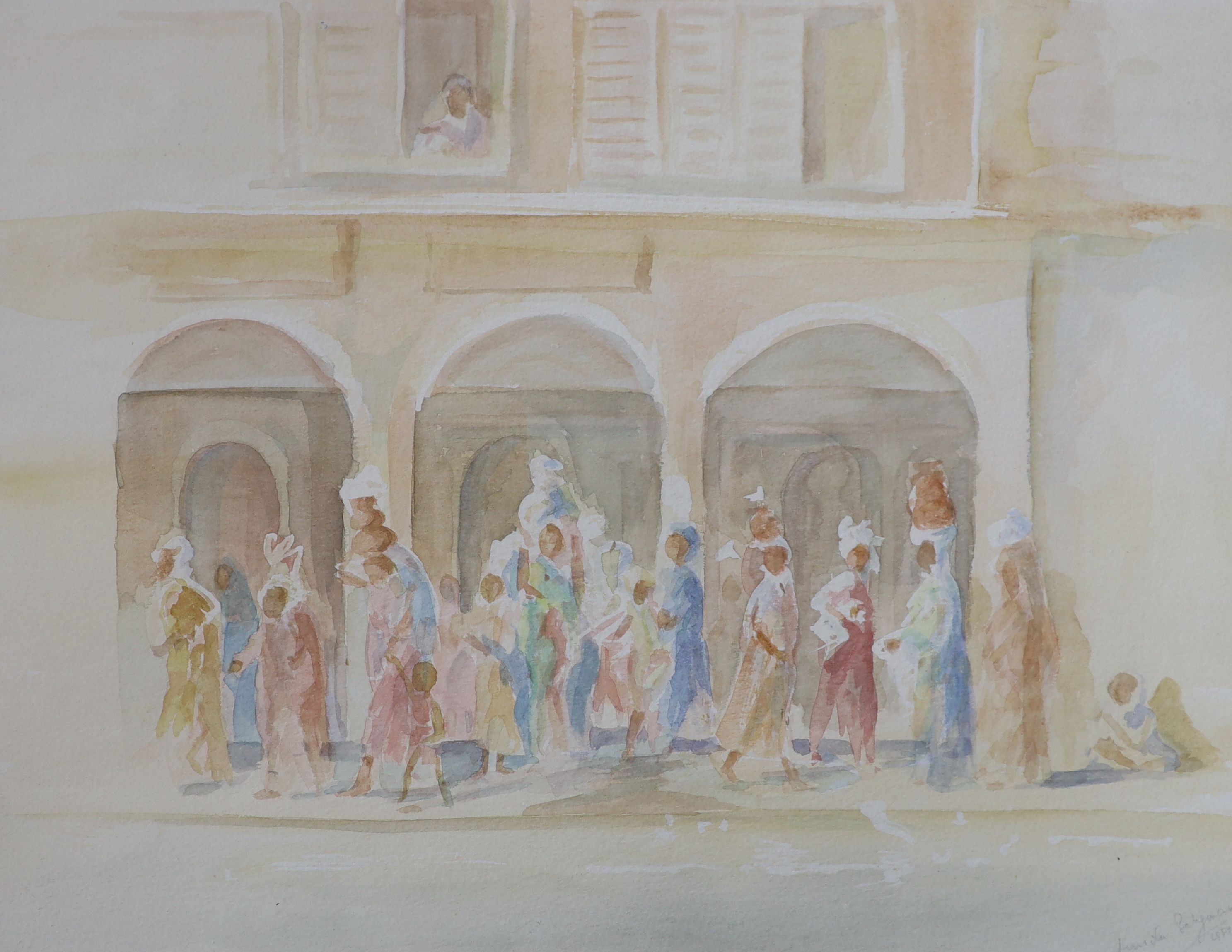 Lincoln Seligman (b.1955), watercolour, Italian street scene with water carriers, signed and dated