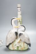 A tin glazed pottery twin heron table lamp, by Brenda Dennis33cm