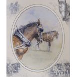 Christopher Hollick (1946-), pencil and watercolour, Study of Shire horses, signed and dated '92, 31