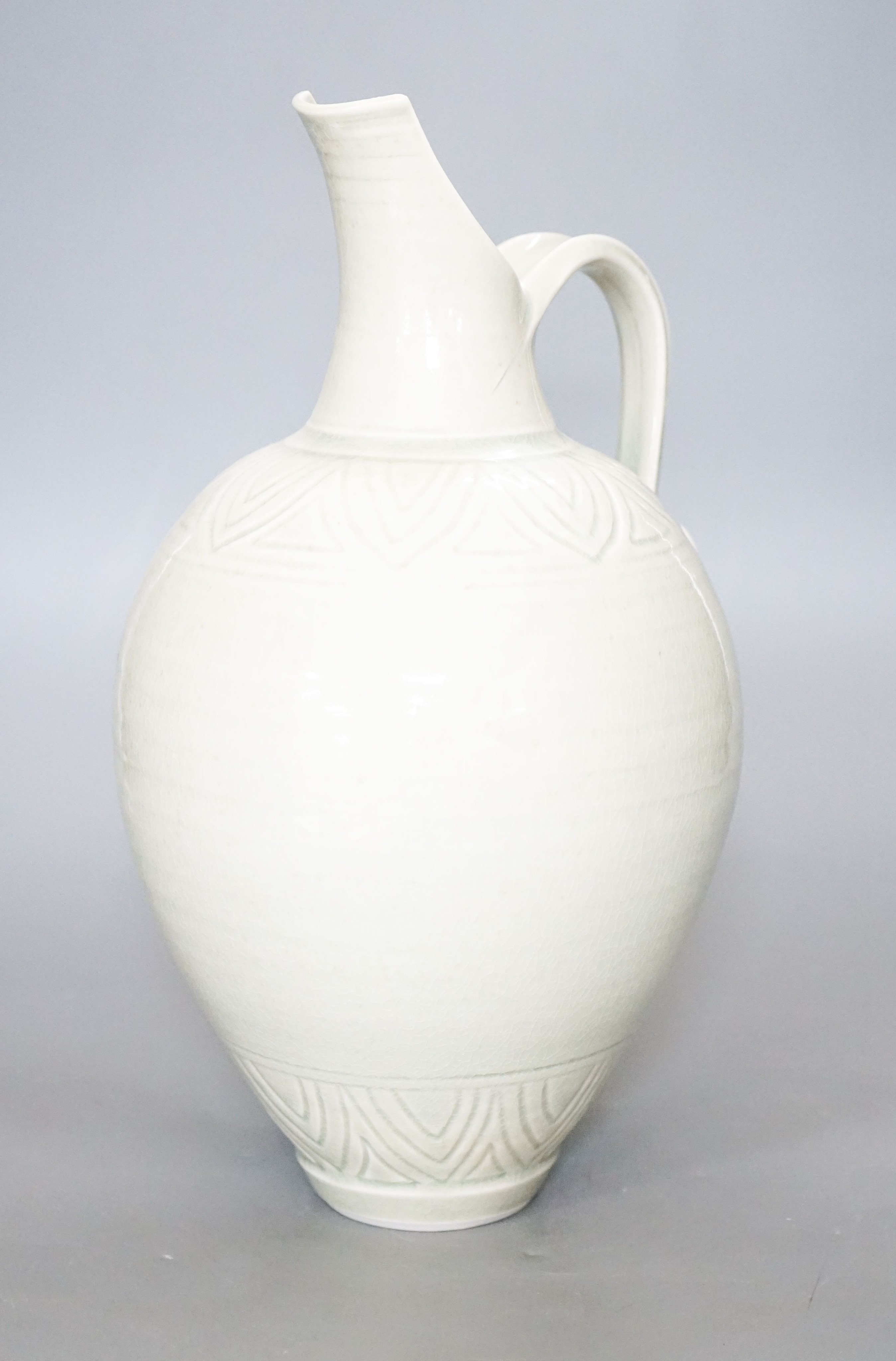 Bridget Drakeford (b.1946), a celadon glazed porcelain jug30cm - Image 2 of 2