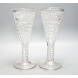 A pair of 19th century large glass goblets or vases, each on spiral-twist stem and circular foot