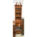 An Edwardian satinwood banded narrow mahogany display cabinet, width 38cm, depth 38cm, height 186cm