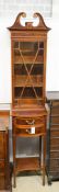 An Edwardian satinwood banded narrow mahogany display cabinet, width 38cm, depth 38cm, height 186cm