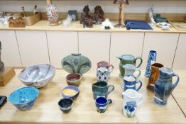 A group of studio pottery jugs, bowls and vases to include-jugs by Michelle Daniels, Jaroslav