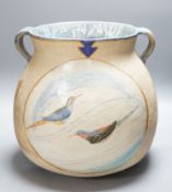 Jill Fanshawe-Kato (b.1943), a large two handled stoneware 'bird' jar33cm high, 35cm wide