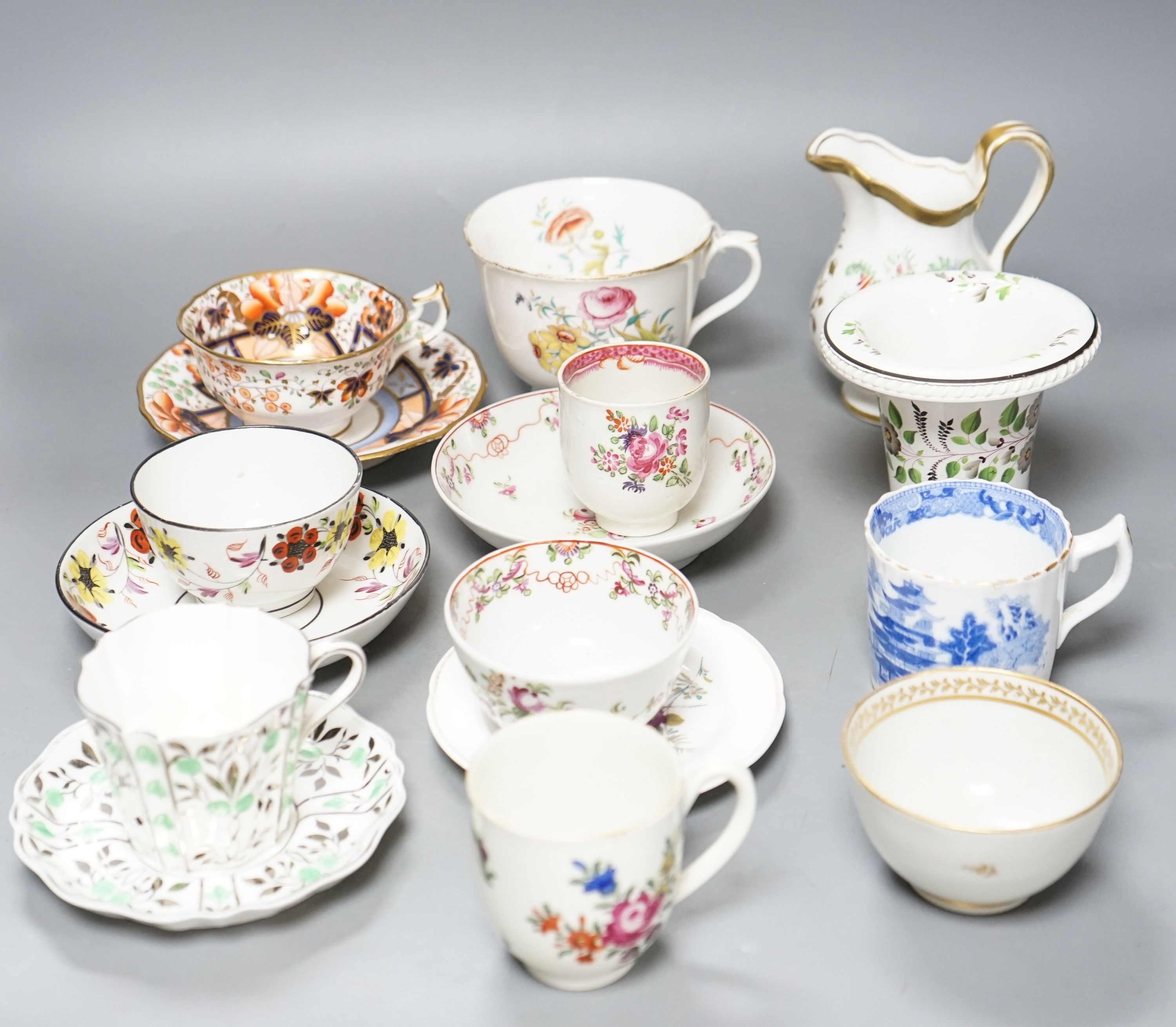 A group of 18th/19th century English porcelain tea wares and a Davenport pottery vase - Image 2 of 2